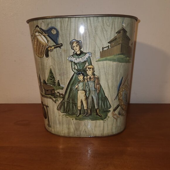 Davy Crockett Vintage 1956 Metal Trash Can 11.5" H x 11" L x 7" W - Picture 4 of 12